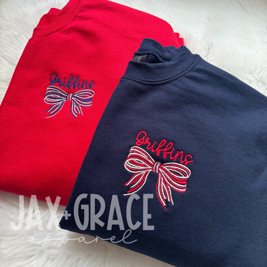 CUSTOM embroidered school bow | Left chest size