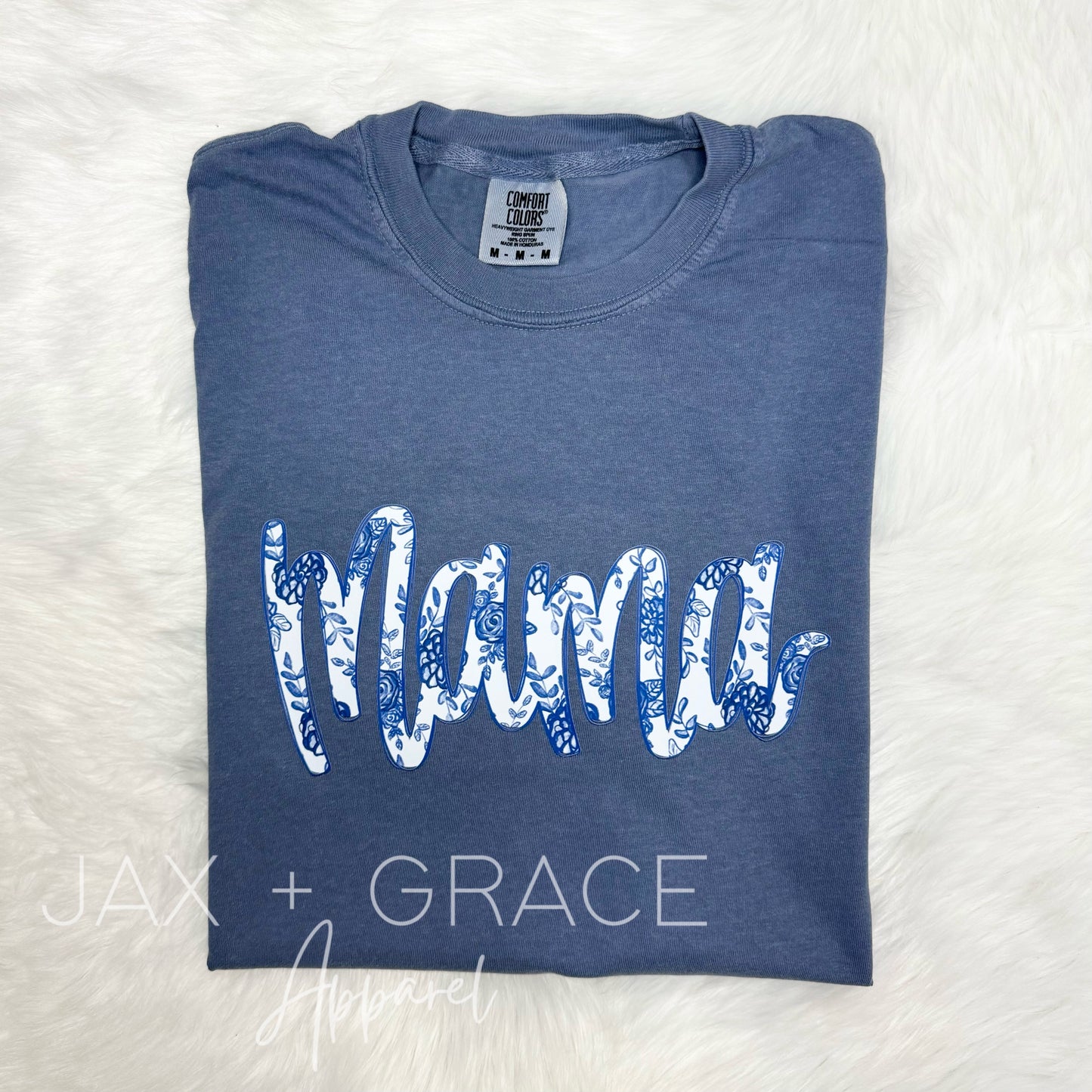 Comfort Colors Blue Floral Mama Tee