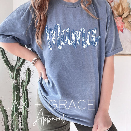 Comfort Colors Blue Floral Mama Tee