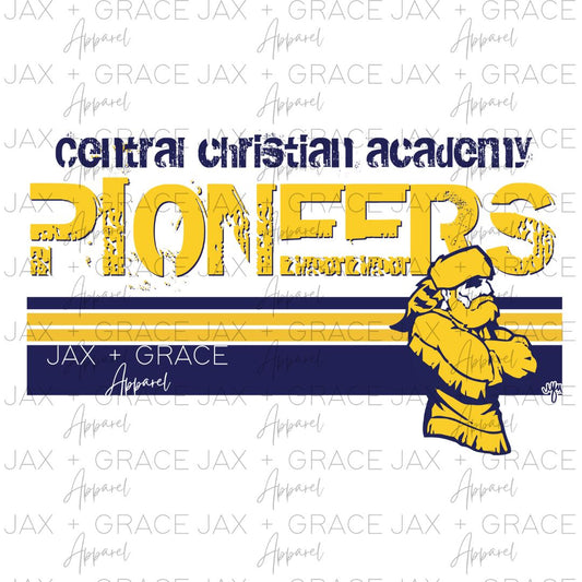 Central Christian Pioneers distressed/stripe bottom