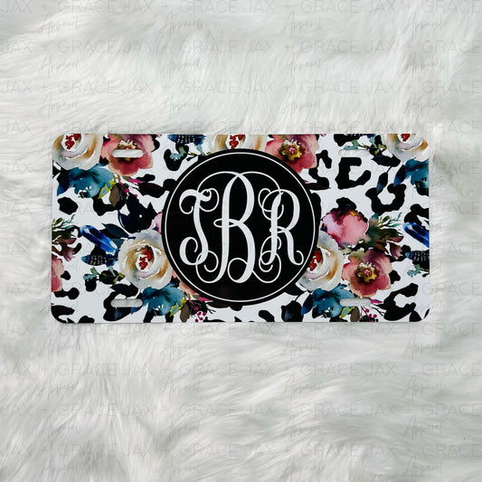 Floral Leopard License Plate